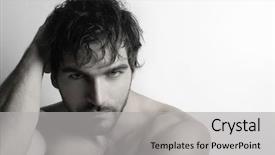  Presentation with stylized - Slides having masculine attractive young shirtless man background and a light gray colored foreground