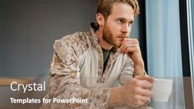  Presentation with masculine - Audience pleasing PPT layouts consisting of masculine-confident-military-man backdrop and a coral colored foreground