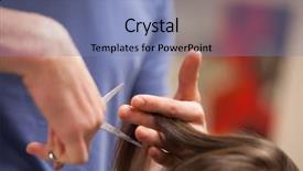  Presentation with hair dresser - Colorful slide deck enhanced with masculine hand cutting hair backdrop and a teal colored foreground