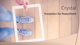 Presentation with masculine - Amazing presentation theme having masculine hand holding tablet against wooden planks backdrop and a lemonade colored foreground