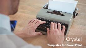  Presentation with masculine - Cool new slide set with masculine hands typing on old typewriter on wooden table backdrop and a coral colored foreground