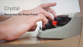  Presentation with masculine - Audience pleasing presentation design consisting of masculine hands typing on old typewriter on wooden table backdrop and a soft green colored foreground