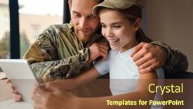  Presentation with masculine - PPT theme with masculine-happy-military-man-laughing background and a tawny brown colored foreground