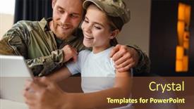  Presentation with masculine - PPT layouts enhanced with masculine-happy-military-man-laughing background and a tawny brown colored foreground