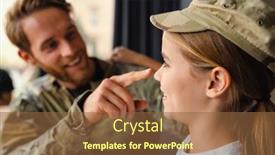  Presentation with masculine - Amazing PPT theme having masculine-happy-military-man-making backdrop and a tawny brown colored foreground