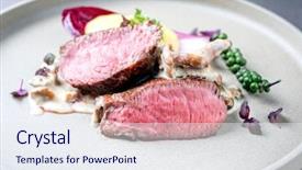  Presentation with wagyu - Slide set having masged - barbecue wagyu point steak background and a sky blue colored foreground