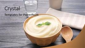  Presentation with empty of wood table top - PPT theme featuring masged - bowl with mashed potatoes background and a light gray colored foreground