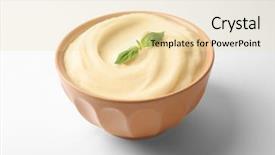  Presentation with ripe golden potato on white - Presentation theme with masged - bowl with mashed potatoes background and a lemonade colored foreground