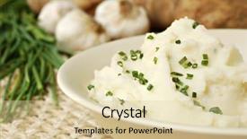  Presentation with garlic - PPT theme featuring masged - mashed potatoes sprinkled with chives background and a lemonade colored foreground