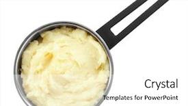  Presentation with metal - Slide deck consisting of masged - metal pot with mashed potatoes background and a white colored foreground