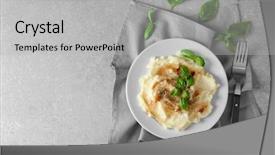  Presentation with table meal plan for osteotphorosis - PPT theme with masged - plate with mashed potatoes background and a light gray colored foreground