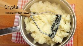  Presentation with stainless steel - Amazing PPT layouts having masged - seasoned potatoes being mashed backdrop and a yellow colored foreground