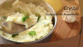  Presentation with spoon - Presentation design consisting of masged - spoon with mashed potatoes background and a gold colored foreground