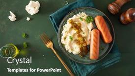  Presentation with ketogenic diet - Slide set having mashed-cauliflower-and-grilled-sausages background and a tawny brown colored foreground