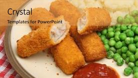  Presentation with peas - Colorful slide set enhanced with fish fingers with mashed potato peas and tomato sauce backdrop and a yellow colored foreground