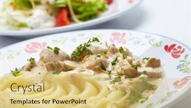  Presentation with potato - Slide deck having mashed-potato-with-meat background and a yellow colored foreground