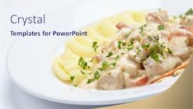  Presentation with sauce - PPT theme featuring mashed-potato-with-meat background and a sky blue colored foreground