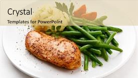  Presentation with chicken little chicks - Slide set with man eating breakfast fruit salad at the table in a rustic kitchen background and a light blue colored foreground