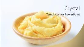  Presentation with rustic wood wooden frame - Slide set consisting of mashed potatoes in the wooden bowl background and a sky blue colored foreground