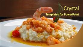  Presentation with shrimp - Audience pleasing slide set consisting of mashed potatoes with shrimp and sauce and white wine backdrop and a tawny brown colored foreground