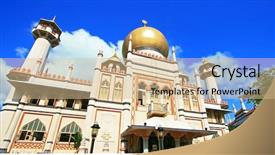  Presentation with masjid - Theme featuring masjid sultan singapore mosque background and a soft green colored foreground
