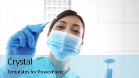  Presentation with surgical dental - PPT theme with mask and holding checkup tools background and a light blue colored foreground