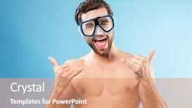  Presentation with swimming - Cool new presentation theme with mask athletes - excited smiling man in swimming backdrop and a coral colored foreground