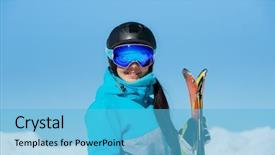  Presentation with blue sky - Amazing theme having mask athletes - photo of young smiling female backdrop and a light blue colored foreground