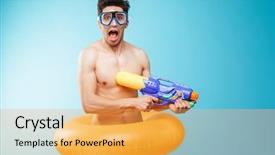  Presentation with guns - Presentation with mask athletes - portrait of a joyful young background and a yellow colored foreground