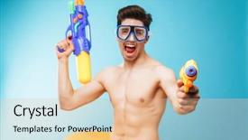  Presentation with guns - Presentation design having mask athletes - portrait of an excited young background and a coral colored foreground