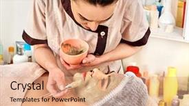  Presentation with women health - Colorful presentation theme enhanced with mask facial skin treatment health backdrop and a coral colored foreground