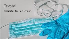  Presentation with healthcare workers - Presentation theme having mask-gloves-glasses-ppe background and a light gray colored foreground