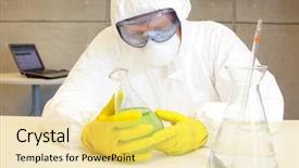  Presentation with lab glassware - Colorful presentation enhanced with mask gloves working in lab backdrop and a yellow colored foreground