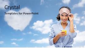  Presentation with eye glass - PPT theme consisting of mask holding glass of orange background and a light blue colored foreground