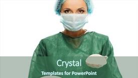  Presentation with hero mask woman - Presentation design enhanced with mask holding silicon breast implant background and a ocean colored foreground