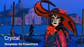  Presentation with carnival - Amazing PPT theme having mask in venice italy backdrop and a navy blue colored foreground