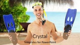  Presentation with swimming - Presentation design enhanced with young man with swimming mask background and a coral colored foreground