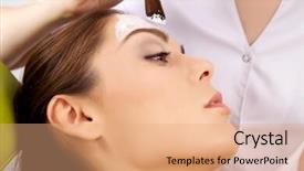  Presentation with young woman - Presentation design having mattress - quilts - soft quilted headboard background and a gray colored foreground