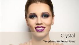  Presentation with makeup foundations - Amazing PPT theme having maskara festivals - beautiful young woman with creative backdrop and a  colored foreground