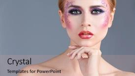  Presentation with makeup - Colorful presentation theme enhanced with maskara festivals - beautiful young woman with creative backdrop and a coral colored foreground