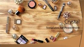  Presentation with cosmetic - PPT theme featuring maskara festivals - colorful makeup cosmetic with christmas background and a coral colored foreground