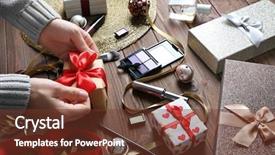  Presentation with colorful hands - Audience pleasing theme consisting of maskara festivals - female hands wrapping christmas gift backdrop and a tawny brown colored foreground