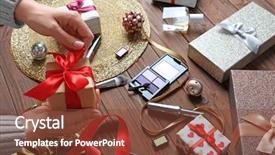  Presentation with christmas gift wrap - Colorful presentation design enhanced with maskara festivals - female hands wrapping christmas gift backdrop and a tawny brown colored foreground