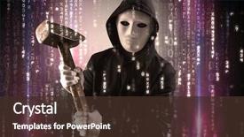  Presentation with hacker cloud - Slide deck with masked and armed anonymous hacker background and a tawny brown colored foreground