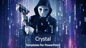  Presentation with hacker cloud - Presentation enhanced with masked and armed anonymous hacker background and a navy blue colored foreground