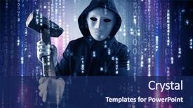  Presentation with hacker cloud - Slide set enhanced with masked and armed anonymous hacker background and a navy blue colored foreground