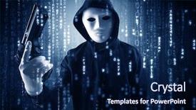  Presentation with hacker cloud - Amazing theme having masked and armed anonymous hacker backdrop and a navy blue colored foreground