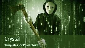  Presentation with hacker cloud - PPT theme having masked and armed anonymous hacker background and a tawny brown colored foreground
