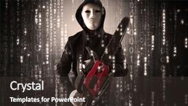  Presentation with hacker cloud - Amazing PPT theme having masked and armed anonymous hacker backdrop and a tawny brown colored foreground
