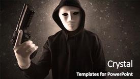  Presentation with chainsaw - Theme consisting of masked armed villain in empty background and a wine colored foreground